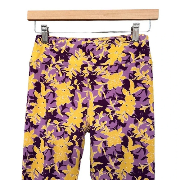 LuLaRoe Women's Yellow & Purple Floral Easter Lilies Leggings One Size 2-10 - Picture 2 of 5